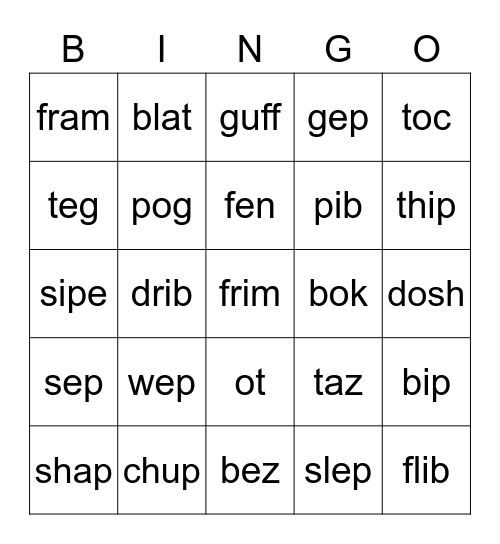 Silly Words Bingo! Bingo Card