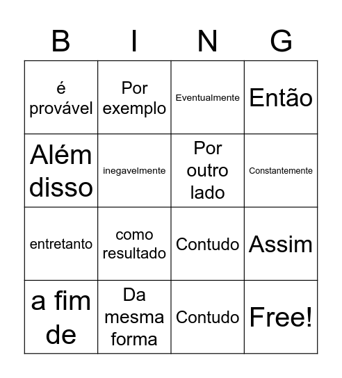 Conjunções Textuais Bingo Card