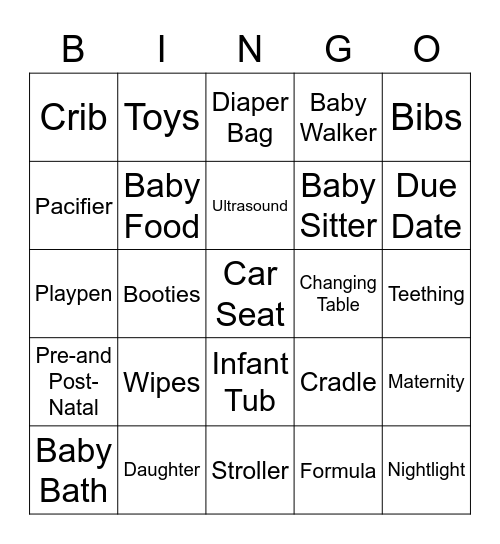 VIRTUAL BABY SHOWER BINGO Card