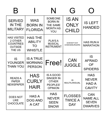 NEW PEOPLE PARTY BINGO Card