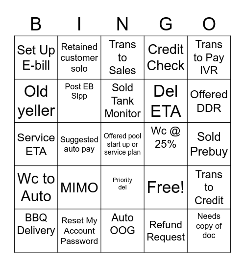 Lp Bingo Card