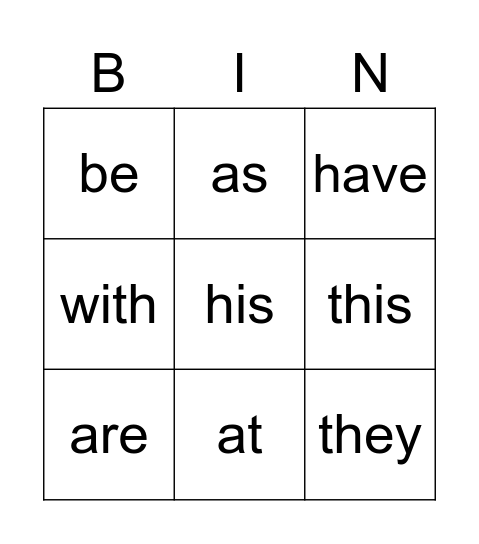 GR1 Beginning Sight Words2 Bingo Card