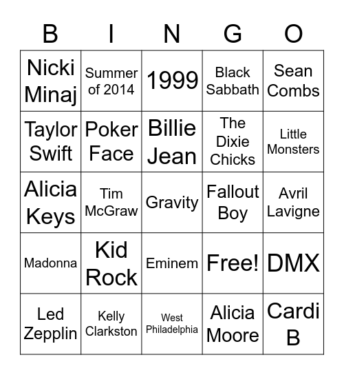 Music Trivia Bingo Card