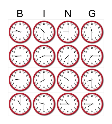 Telling Time Bingo Card