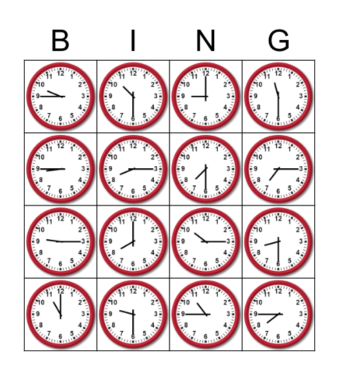 Telling Time Bingo Card