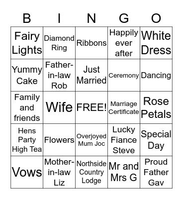 KATE'S BRIDAL BINGO Card