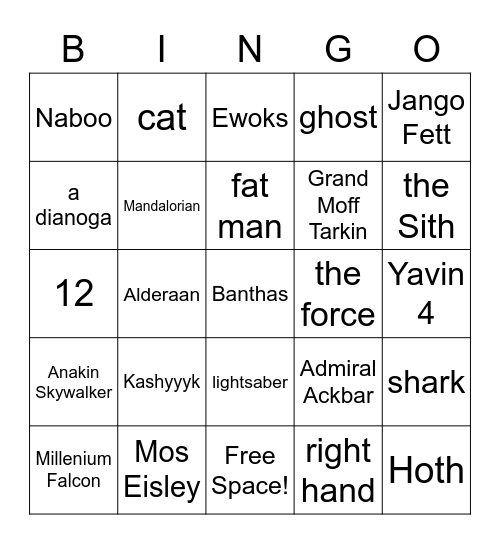 STAR WARS Bingo Card