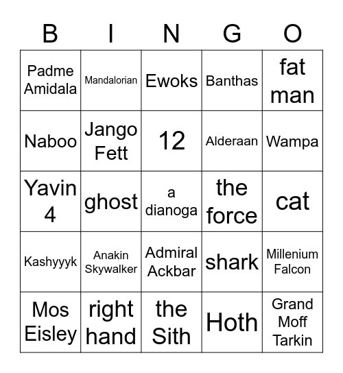 STAR WARS Bingo Card