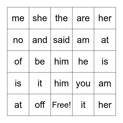 Sight words TGTB Bingo Card