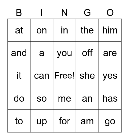 TGTB kinder sight words 1Bingo Card