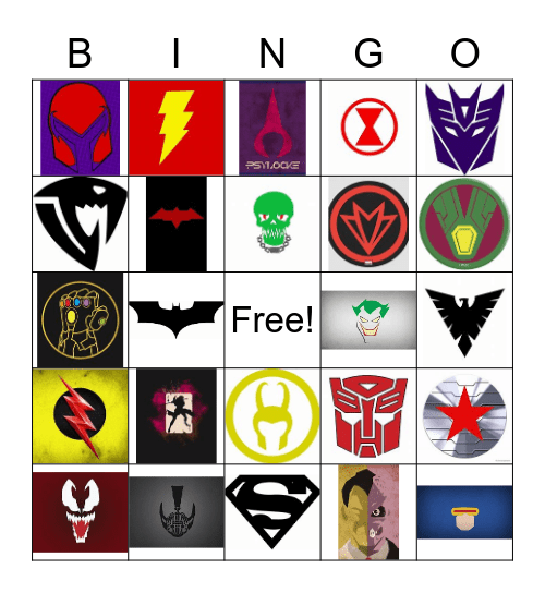 Superheros and Villians Bingo Card