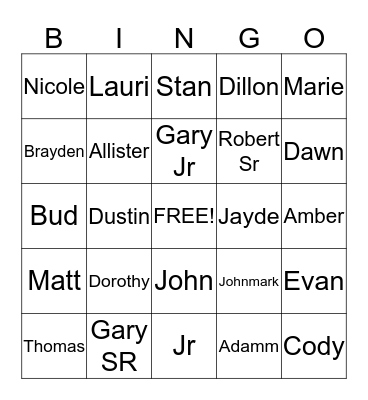 Family Bingo Card