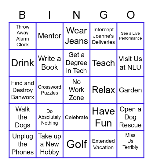 Pat's Retirement Plans Bingo Card