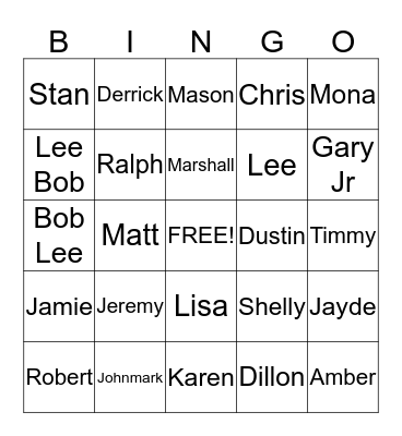 Family Bingo Card