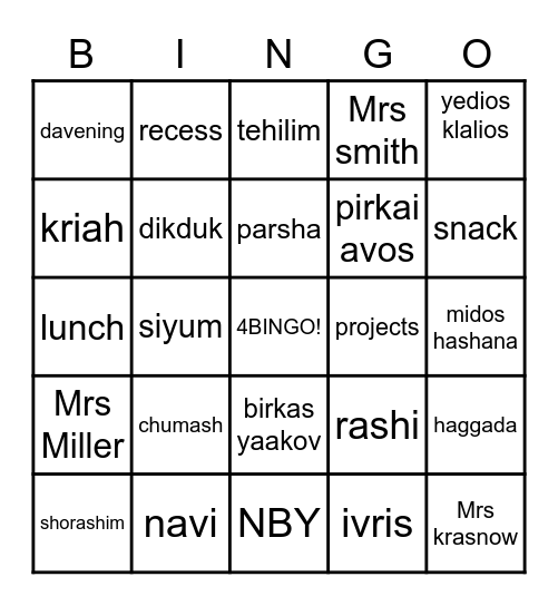 4B- ingo Bingo Card