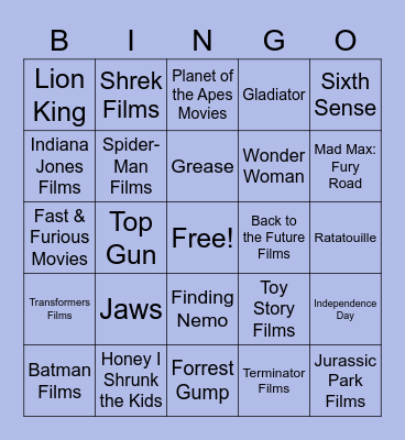 Summer Blockbuster Bingo Card