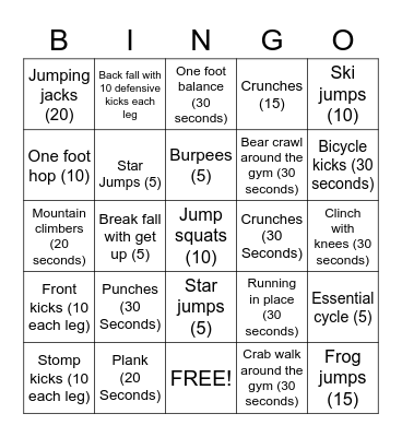 Fitness Bingo Card