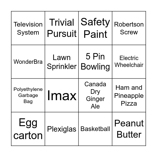 Canadian Bingo Card