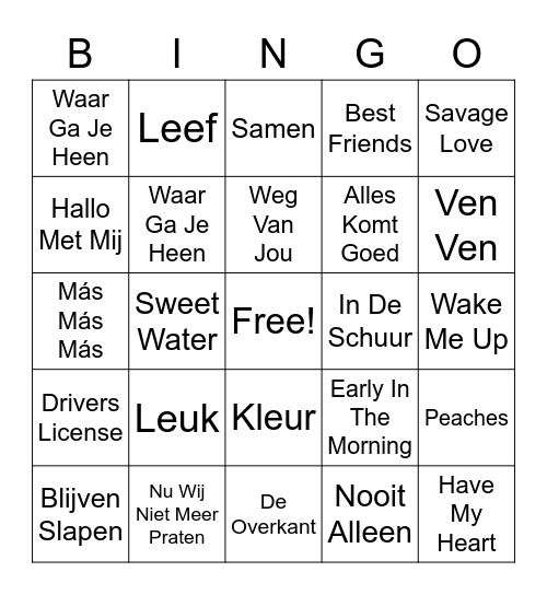 Zomerzotte Muziek Bingo Card