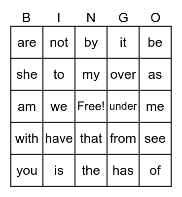 My Sight Words Bingo Card