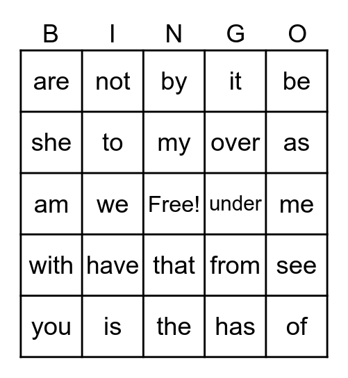 My Sight Words Bingo Card