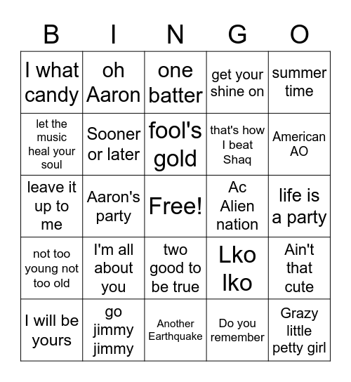 Untitled Bingo Card