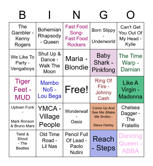 Heather & Gary's Music Bingo Card