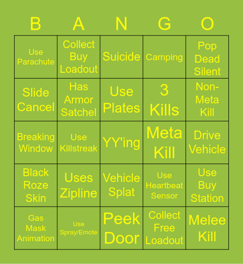 Warzone Bango Bingo Card