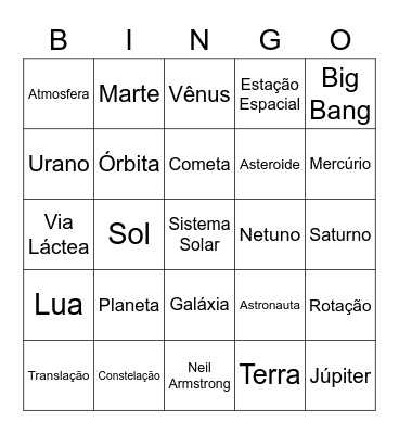 Bingo da Astronomia Bingo Card