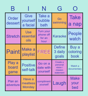 Summer of Self-Care Challenge Bingo Card