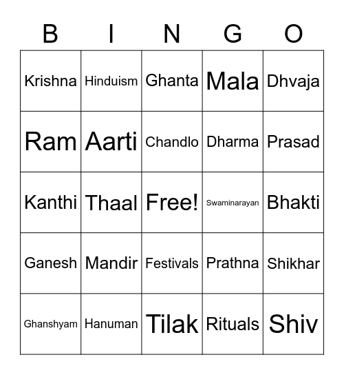 Satsang Bingo Card