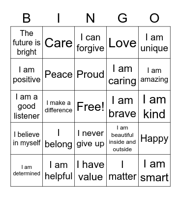 Self Love Bingo Card