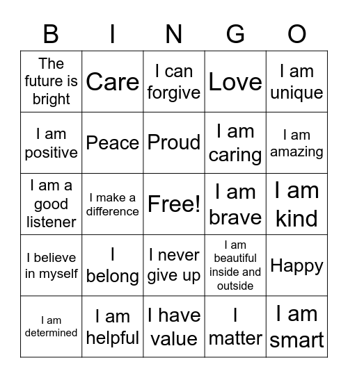 Self Love Bingo Card