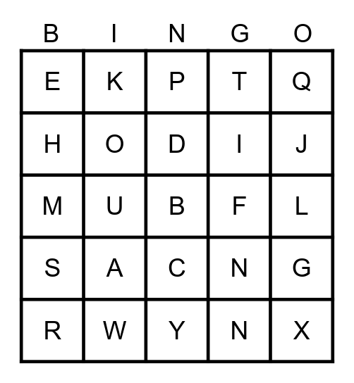 Learning Letters Bingo Card