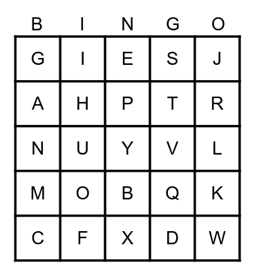 Learning Letters Bingo Card