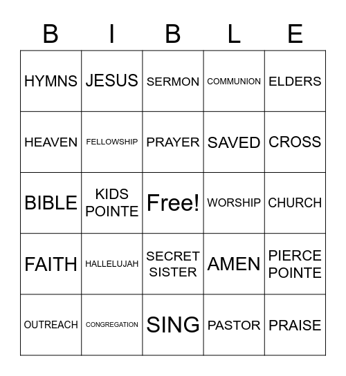 BIBLE BINGO Card