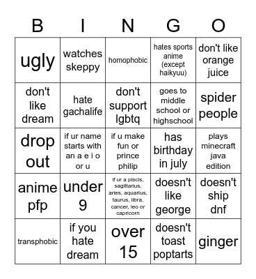 dni list Bingo Card