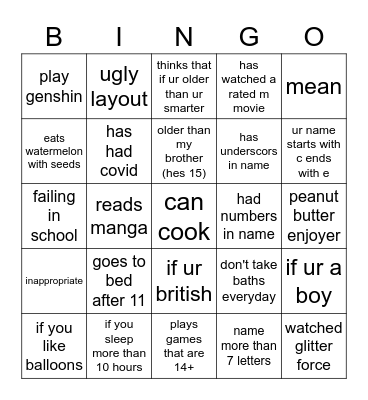 dni list Bingo Card