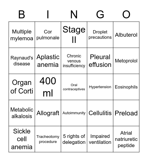 Final Exam Bingo Card