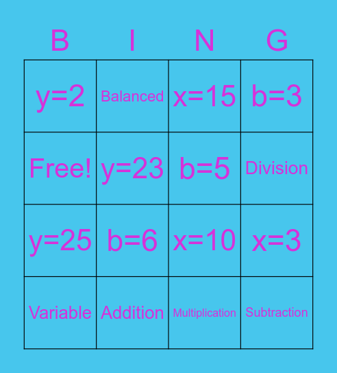 Equations Summary Bingo Card
