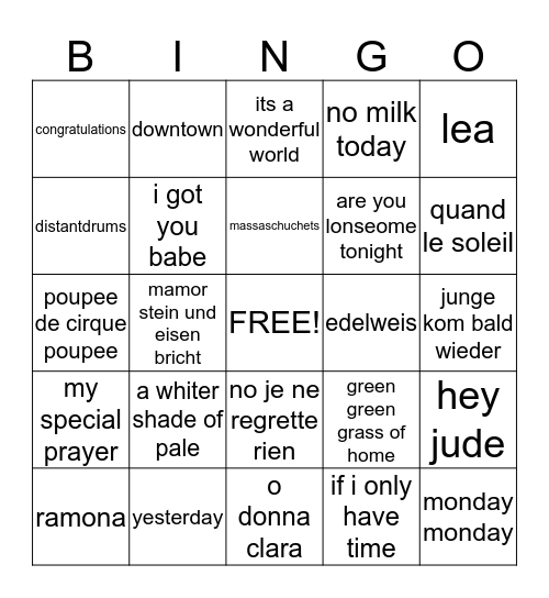 muziekbingo Card