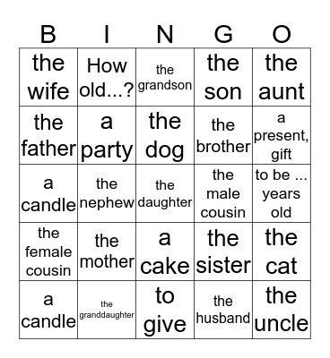La Famille ET Un Anniversaire Bingo Card