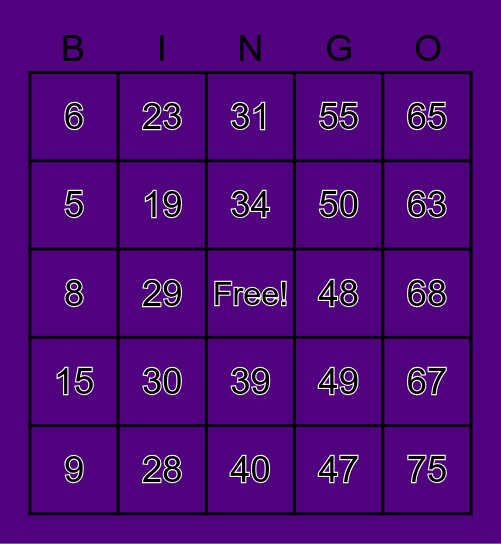 BINGO A.A.A.X.V.N Bingo Card