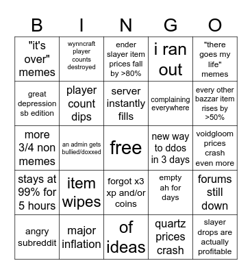 hypixel back online Bingo Card