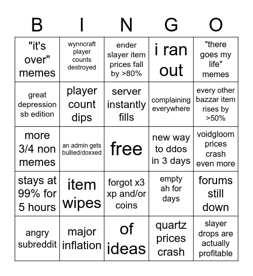 hypixel back online Bingo Card