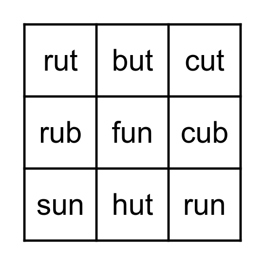 Short U Bingo Card