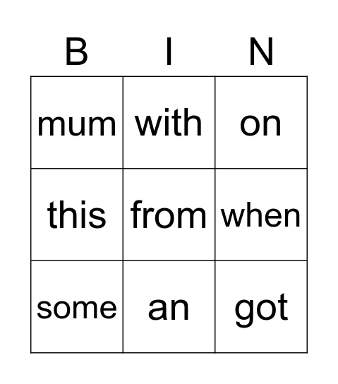 High Frequency Words List 3-BINGO Card