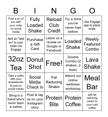 Nutrition Club Bingo! Bingo Card