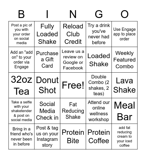 Nutrition Club Bingo! Bingo Card
