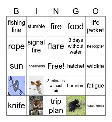 SURVIVAL BINGO Gr. 7 Bingo Card